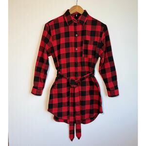 Agnes and Dora Buffalo Check Plaid Flannel Shirt Dress Size Extra Small Red